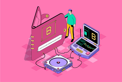 Bitcoin Wallet Isometric Illustration 3d bitcoin character concept cryptocurrency currency design flat graphic illustration isometric isometry landing money page people vector wallet web website