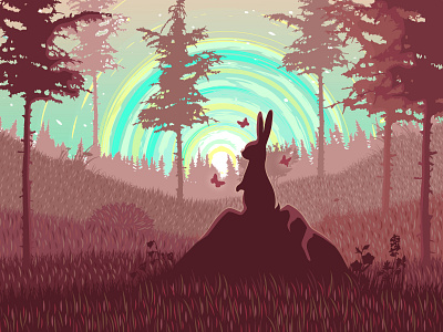 Little rabbit observer animals art artwork cartoon creative cute design digital illustration illustrator landscape minimal minimalism nature rabbit simple sun sunset trees vector