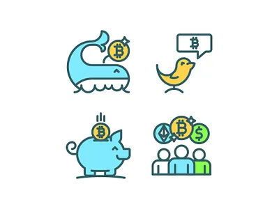 Crypto Icons avatars bird birdie bitcoin coins ether ethereum hodl holder icon icon design icon set illustration piggy satoshi tokens tweet users vector whale