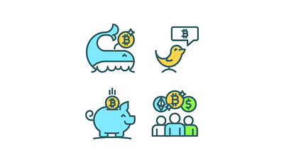 Crypto Icons avatars bird birdie bitcoin coins ether ethereum hodl holder icon icon design icon set illustration piggy satoshi tokens tweet users vector whale