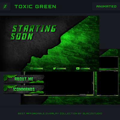 Toxic Green - Animated Stream Overlay Bundle after effect animated overlay animation design gaming illustration logo overlay twitch twitch overlay ui