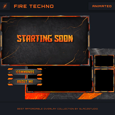 Fire Techno - Animated Stream Overlay Pack after effect animated overlay animation design gaming illustration logo overlay twitch twitch overlay ui