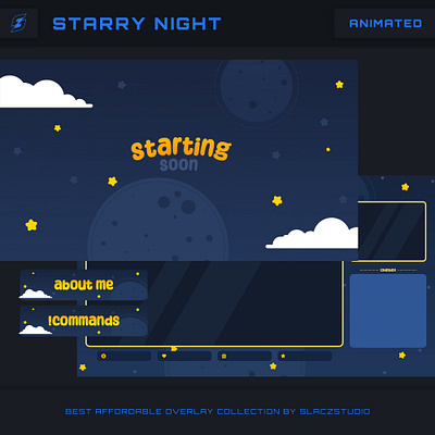 Starry Night - Animated Twitch Stream Overlay Pack after effect animated overlay animation design gaming illustration logo overlay twitch twitchpack ui