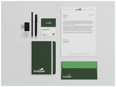 Jiva Ayush Stationary Branding aboxagency brand identity branding logo logo design minimalist stationary branding typography visual identity wellness