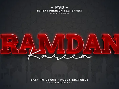 Ramadan Kareem 3D Editable PSD Text Effect Style 3d action branding efffect graphic design headline kareem logo psd psdramadan ramadan ramadanmubarak ramadantext redtext style style text text title