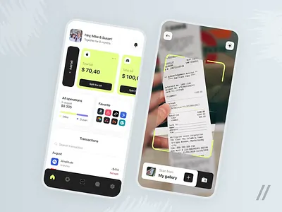 Split Transaction App android animation bill sharing bills budgeting common budget design interaction interface ios mobile mobile app mobile ui money payments qr code spending transaction ui ux