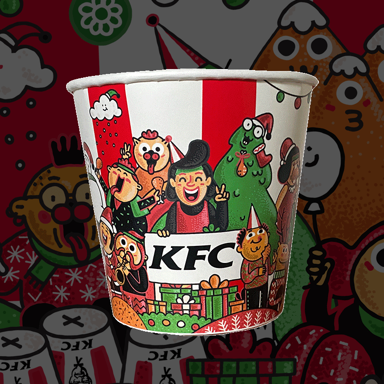 KFC Bucket Redesign for Christmas 2d branding character design christmas fast food food illustration new year packaging