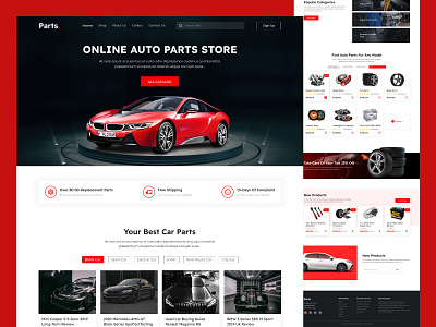 Car Parts Website auto automobile parts autoparts black clean website landing page minimal one pager red ui ui design uiux ux web web design website