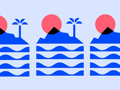 Island Illustration / Logo blue brand identity branding design geometric graphic design icon illustration island logo mark mountain multiply palm palm treen red screen print sun tropical vector