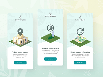 Onboarding Screen Mobile app clean design flat illustration minimal mobile mosque onboarding prayers responsive screen simple timings ui ux