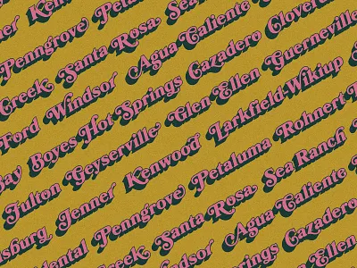 Towns of Sonoma County pattern textile typography vector