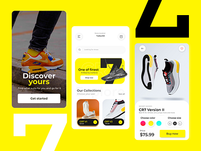 Shoe Mobile App UI Design app boots design designer freelance mobile mobile app design mobile screen mobile ui shoe typography ui ux yellow