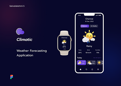 Climatic | Weather Forecasting App darktheme design figma mobile app ui uiux ux watch design weather app