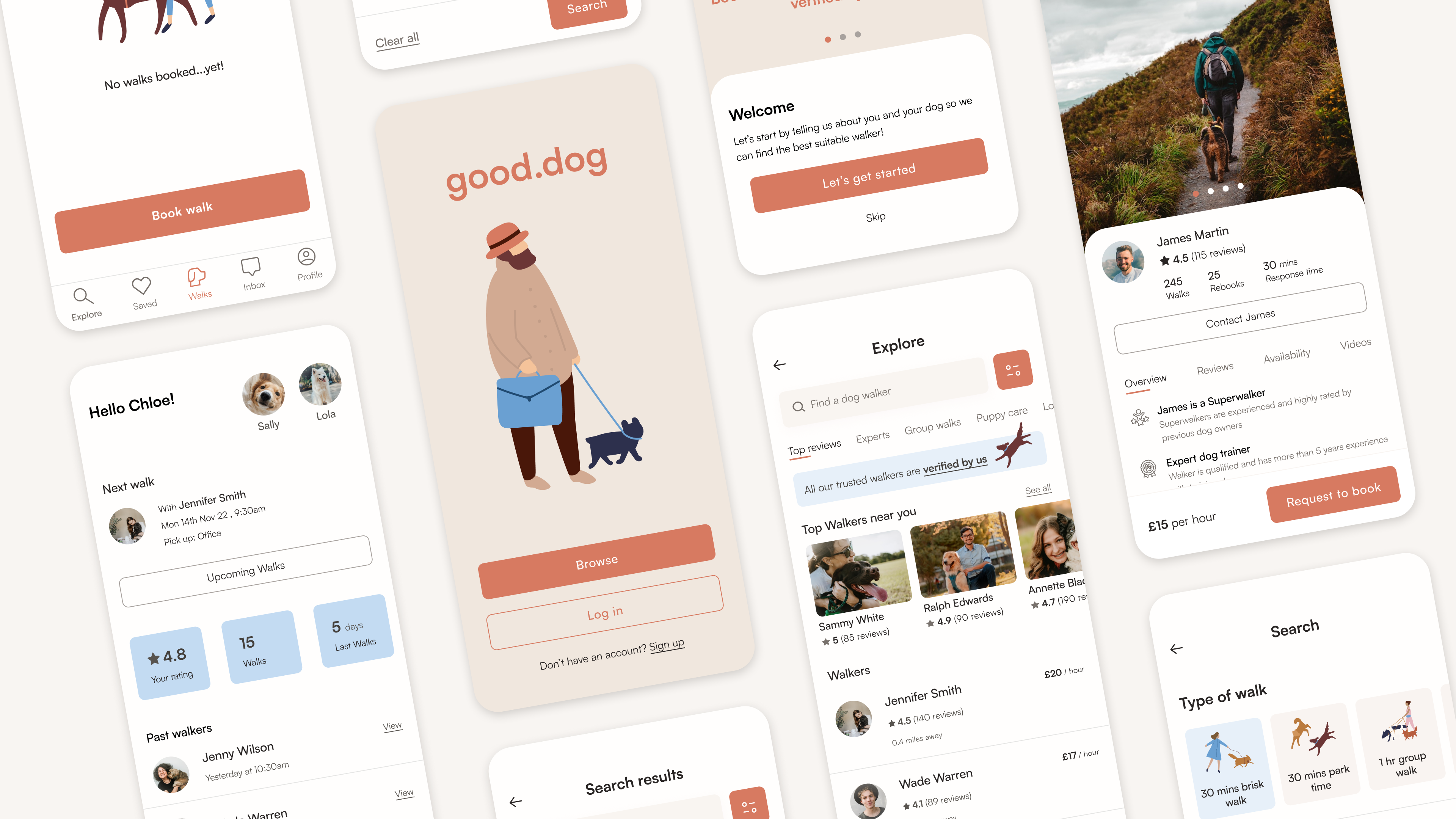 Good.dog - Dog Walking App app branding case study clean dog dog app dog walking dribbble course flat design minimal mobile pet product design ui user experience ux