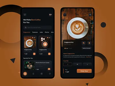 Coffee Ordering App UI Design app app design branding design graphic design home screens illustration logo typography ui uiux ux vector visual design