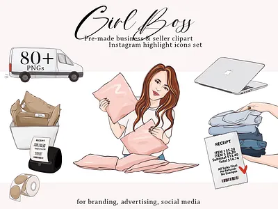 Girl boss clipart reseller digital illustration set Etsy online boss branding business clipart ecommerce enterpreneur girl boss icons illustration owner reseller retailer seller shopping small business social media women