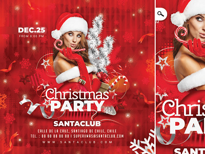 Themed Christmas Party Flyer boxing day celebration christmas tree club evening event flyer night party print santa claus