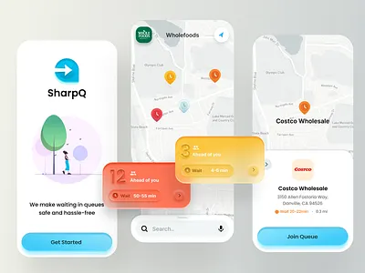 SharpQ: Social distancing app during COVID-19 covid19 healthcare ios map mobile queue ui