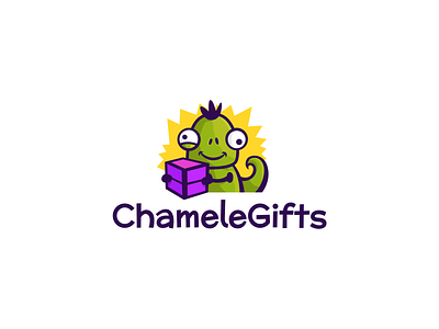 Chamelegifts box brand branding cartoon chameleon character design elegant funny gift happy illustration logo logotype mascot modern sale sign