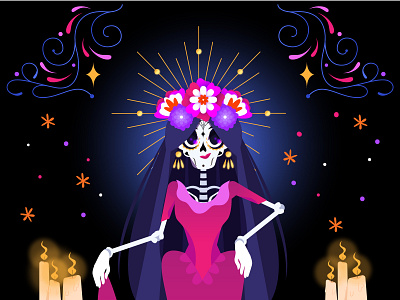 Dia de Muertos altar animation calaveras canles celebration characterdesign day of the dead dia de muertos flowers food holiday illustration mexico november skull tagetes erecta