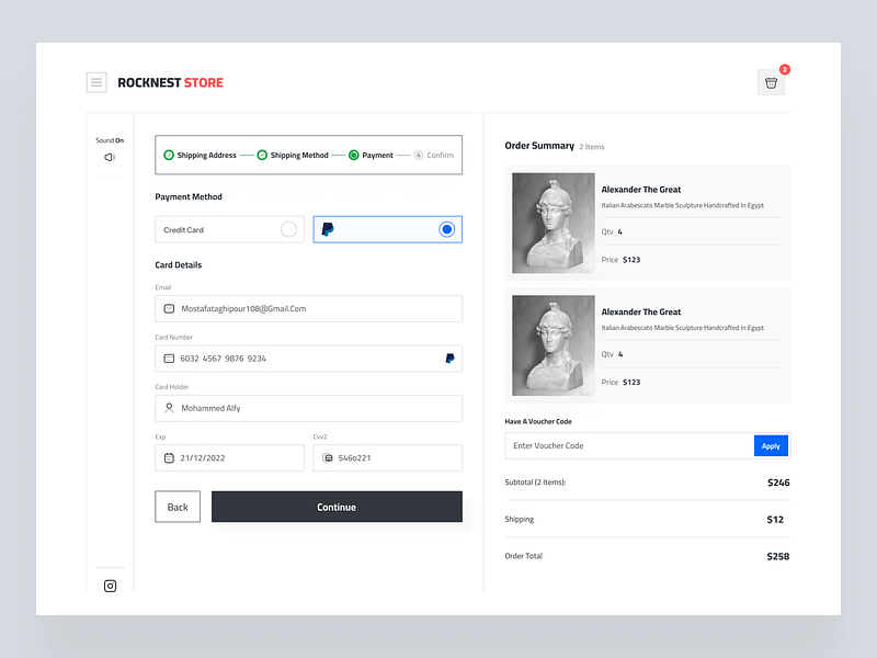 Rocknest store project (ckeckout form)