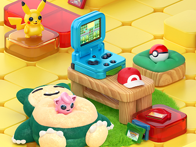 Pokémon Room 3d 3dart art blender blender3d cartoon cube nintendo object pikachu pokemon red snorlax soft yellow