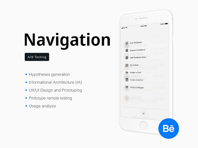 A/B Testing - Behance case clean corporate design informational architecture menu mobile modern navigation split test ui ux