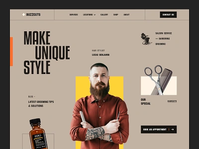 Barber Shop Website barber beard beauty saloon grooming hair haircut hairstyle hairstylist homepage interface landing page landingpage menshair saloon styling ui design web design web site webdesign website