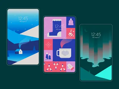 Wintery vibes are still alive ~ aurora blue borealis cabin camping cold cozy gloves hat holiday mittens moon moonlight ski snow snowflake vector warm winter