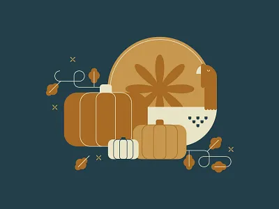 Turkey Day autumn cozy fall gardens harvest holiday illustration leaves plants pumpkin thanksgiving turkey vector warm