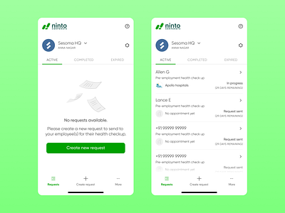 Health checkup appointments & zero state active appointment checkup design flat green health hospital illustration list minimal navigation ninto product simple tab nav tracking ui ux vector