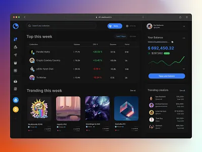 NFT Dashboard (Dark Version) analytics clean components crypto dark dashboard design system nft saas token trading ui webapp