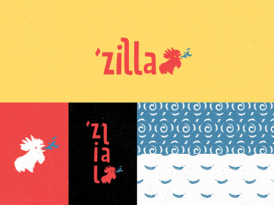 'zilla chicken cryptid fire flames illustration japan japanese kaiju logo rooster type typography vector 波山