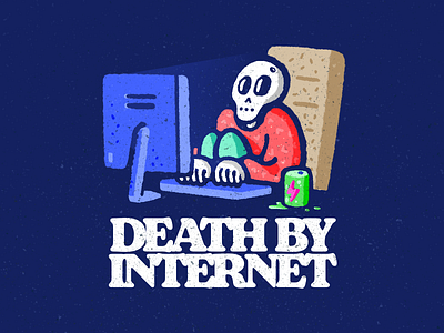 Death By Internet computer computers death illustration internet interweb keyboard monitor online procreate skeleton