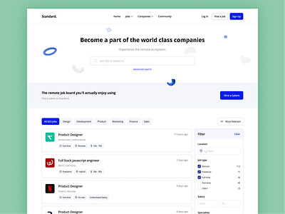 Standard. - Job Board board branding clean dailyui design figma filter flat hr illustration job job board landing logo minimal modal search ui ux web