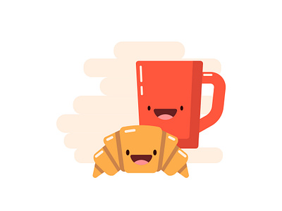 Cup of coffee and croissant adobe illustrator branding cartoon character coffee coffeeshop croissant cup cute design flat fun illustration kawaii logo mascot nice vector