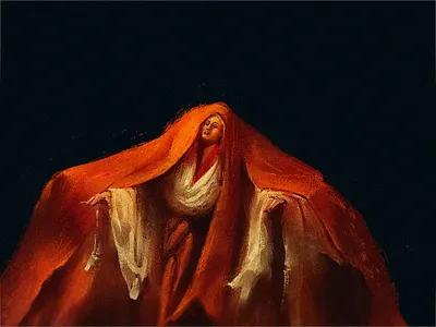 Girl. Fashion illustration. cloth design dress fashion folds hood illustration impressionism long painting portrait posing texture