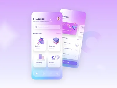 Education Mobile App app design education glassmorphism interface design learning mobile onlinelearning ui uxui