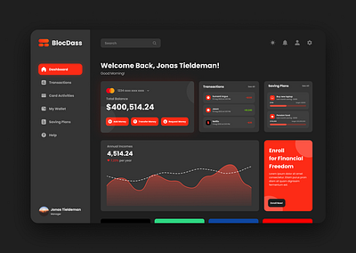 BlocDass Dashboard: Finance Dashboard analytics business business management card dashboard data visualization finance finance dashboard financial financial technology infographics investment management reporting technology trading ui design user experience user interface web design