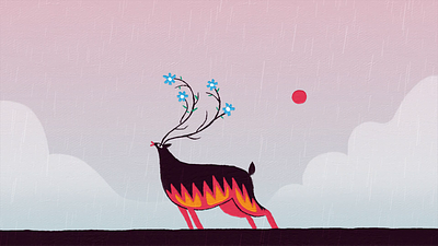 The Deer 2d animal animation deer fire illustration rain spring