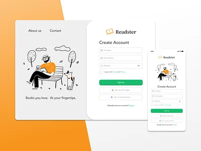 Readster app books brand design illustration login product productdesign reading signup ui uidesign ux uxdesign
