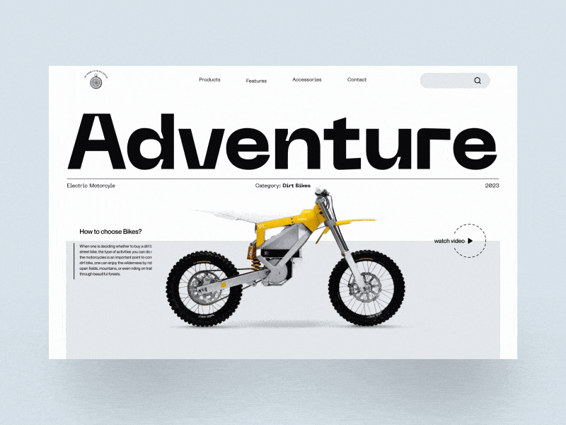 Electric Motorcycle Website Opener animation bike clean concept dark dirt bike electric homepage interaction minimal motion graphics ui ux vehicle website website opener white