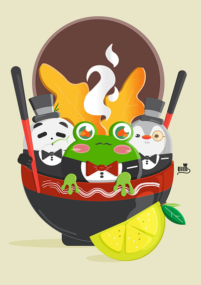 Bowl of Cuteness animals cute frog icon illustration panda penguin