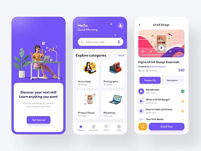 Qursus - Online Course App android app app design application clean design design for app display ios mobile mobile app mobile app design mobile app design mobile apps realistic screeen simple ui ux website