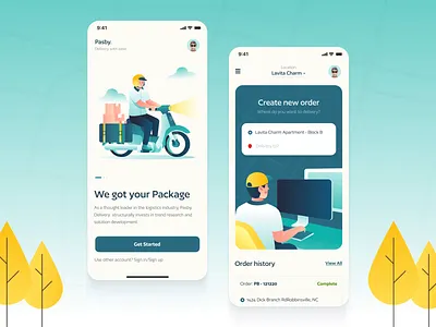 Delivery App - Pasby animation branding delivery design illustration motion graphics package shipping tracking ui ux web