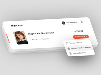 Shopyol - Component attribute clean component cta e commerce edit list menu minimal orange outofstock price product system uxdesign