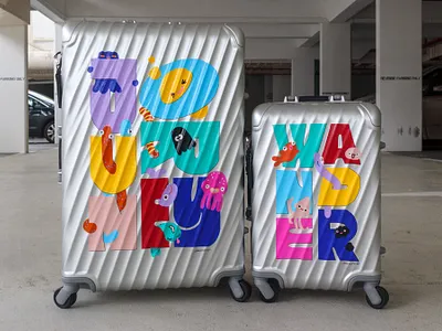 Happy Hearts Indonesia x TUMI - Custom Luggage Art artwork auction charity custom luggage design hand drawn handlettering happy hearts indonesia illustration lettering luggage art luggage design luggage illustration luggage painting marquage mural painting tumi type typography