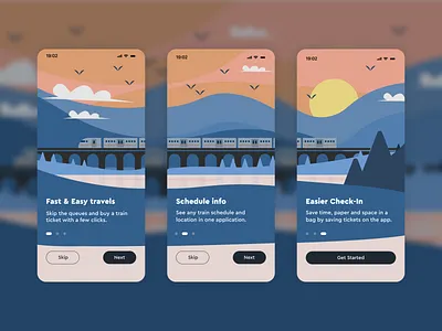 Train Ticket App app bridge mountains nature onboarding register sign up ticket train ui ui design
