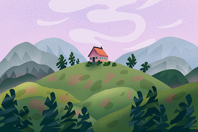 Little Paradise digital art digital drawing forest graphic design hills house illustration mountains procreate sky smoke tree