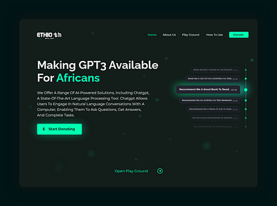 Ethio Tech - ChatGPT - Landing Page Design concept for concept design ui ux website